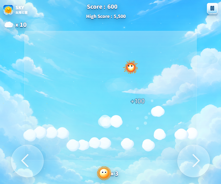 SKY gameplay screenshot showing the sun jumping across clouds