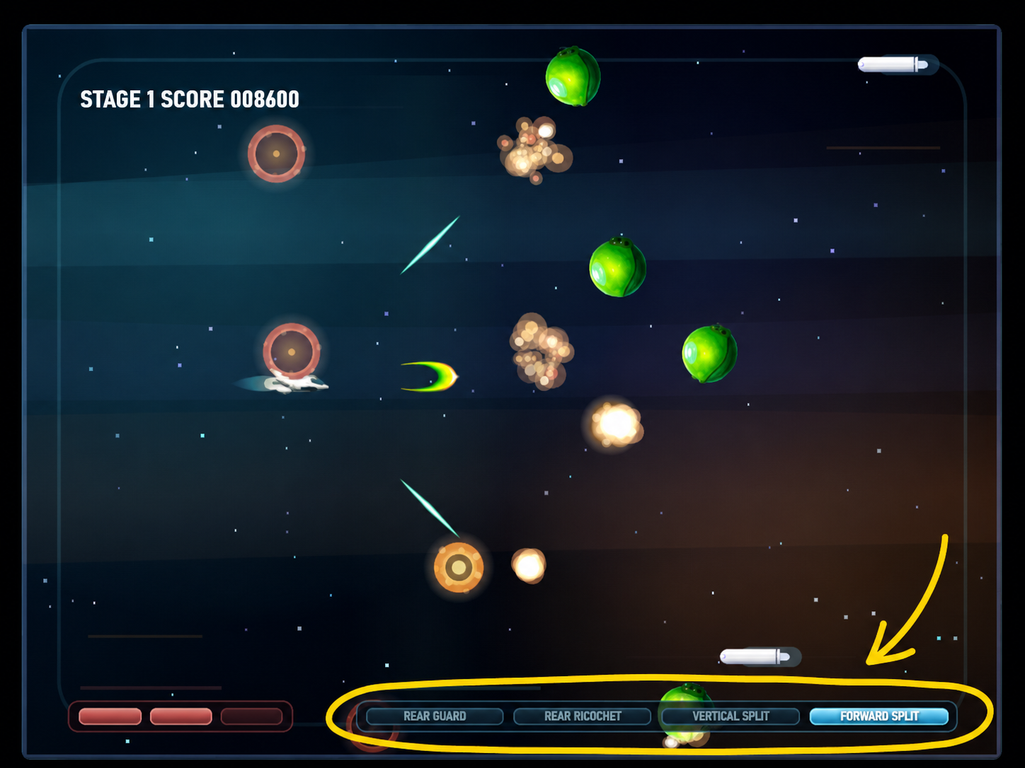 Wellen gameplay screenshot showing four weapon loadouts